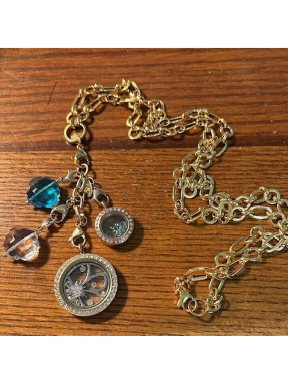 Authentic Origami Owl Butterfly Accent Charm Necklace Dangle Locket Gold/Blue OS - Picture 4 of 6